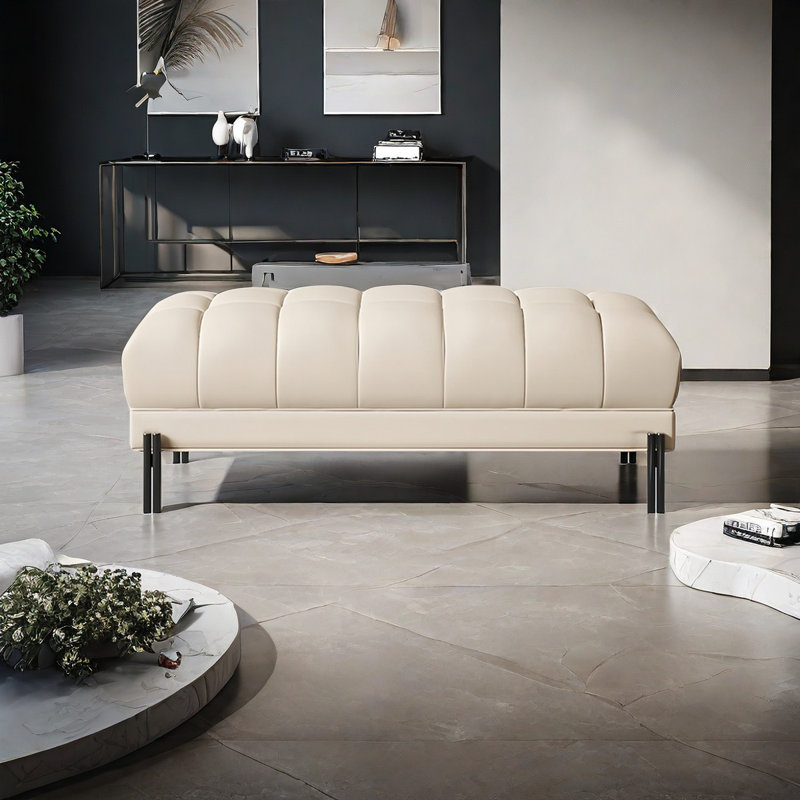Banc rembourré en cuir de vache, H 16,14 po x l 47,24 po x P 18,89 po