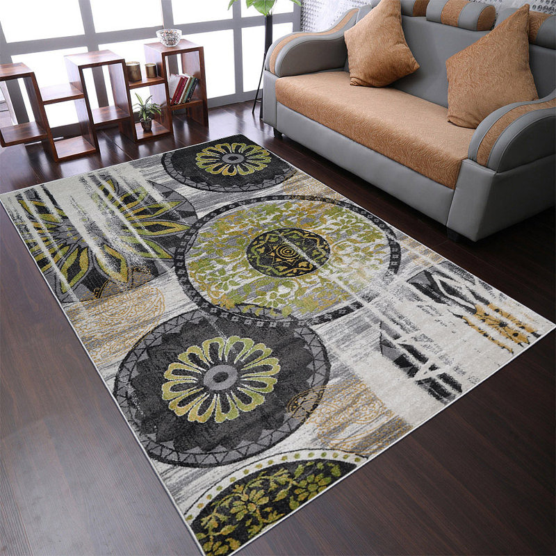 Crayton Machine Woven Polypropylene  Area Rug - Rectangle | Black & Green Color | Floral Design | Living room rugs