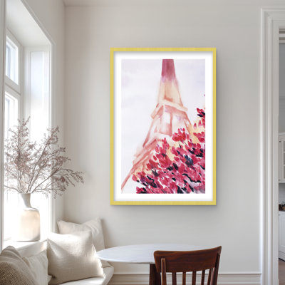 Pink Eiffel Tower - Pink Flowers Framed Matted Print Decor