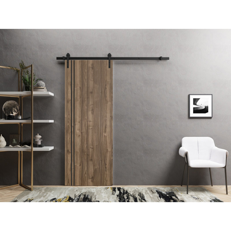 Porte de grange en bois massif massif, Noyer, 28 po x 84 po