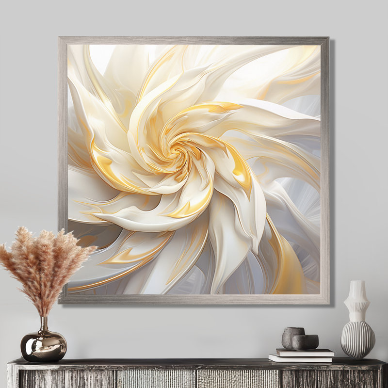 Fractale fleur tendre blanc sensibilité - art mural fractales, 30" H x 30" W, Cadre naturel flottant