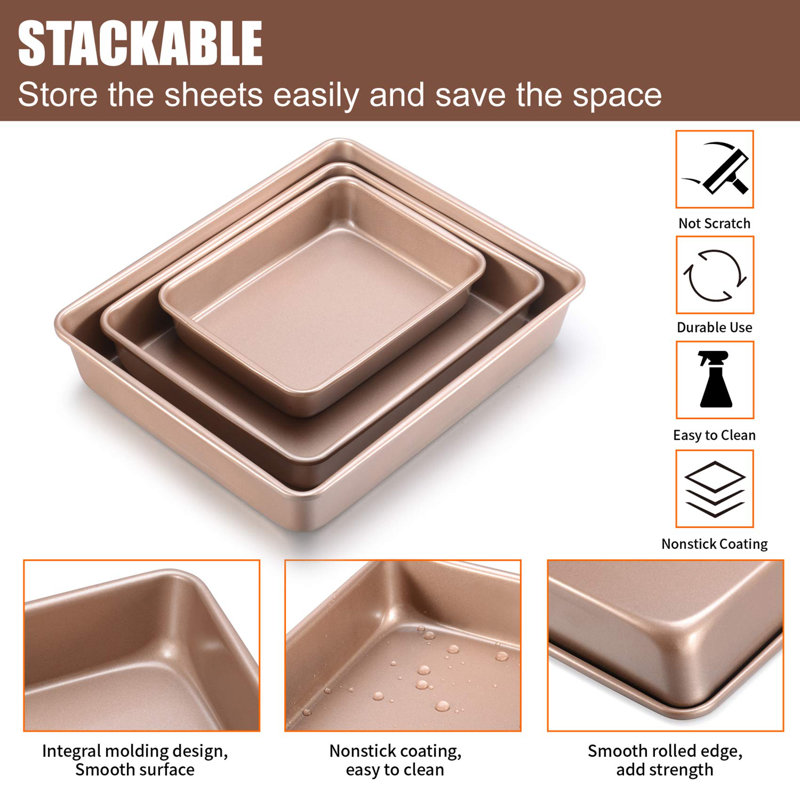 Champagne Gold Nonstick Rectangular Carbon Steel Baking Pan Set