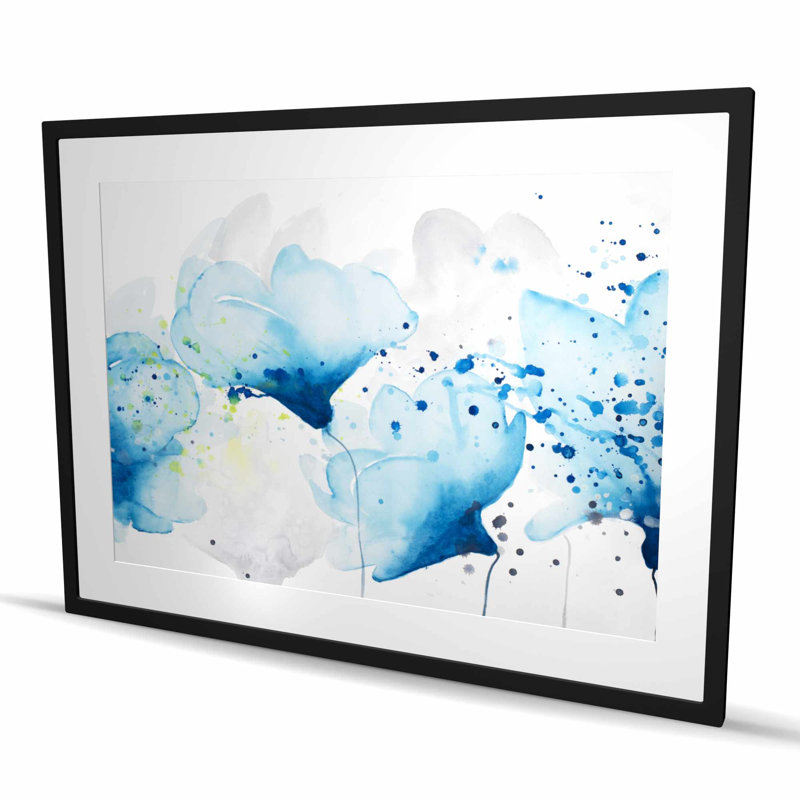 «Watercolor Paint Splash Flowers», reproduction botanique encadrée, H 36 po x l 48 po