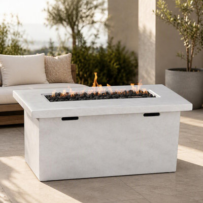 Concrete Propane Outdoor Fire Pit Table for Patio Backyard, 50000 BTU Rectangular Gas Fire Table with Stainless Steel Burner, 25in H x 42in W