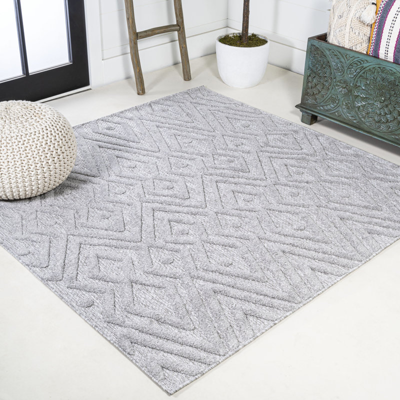 Tapis intérieur / extérieur gris clair Fierros, Carré 5 pi 3 po