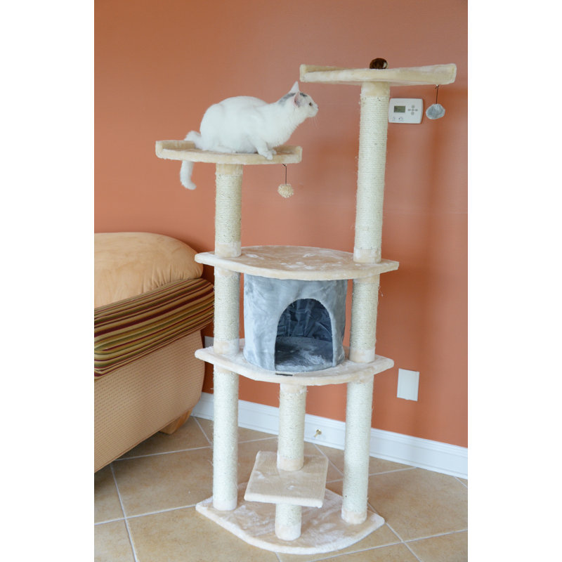 Blanched Almond 64" Freestanding Cat Tree with Sisal Posts