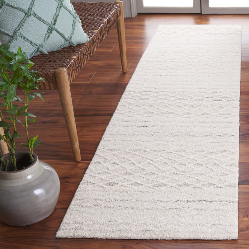 Khriz Hand Tufted Wool Cotton Geometric Rug in Gray, Runner 2'3" x 9'