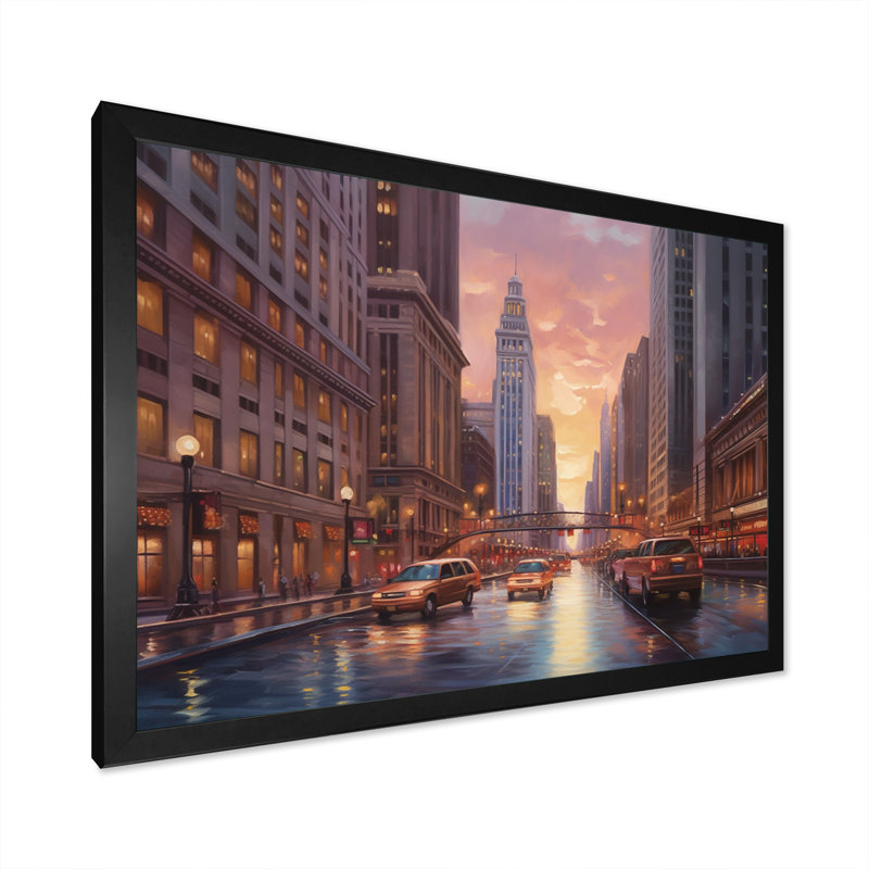 Chicago City Scene V, reproduction d'art sur toile, Cadre photo noir, H 30 po x l 40 po x P 1,5 po
