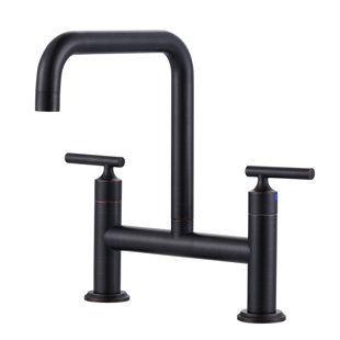 Double Handle 8 Inch Bridge Kitchen Faucet, High Arc Solid Brass 2-Hole Ktichen Faucet