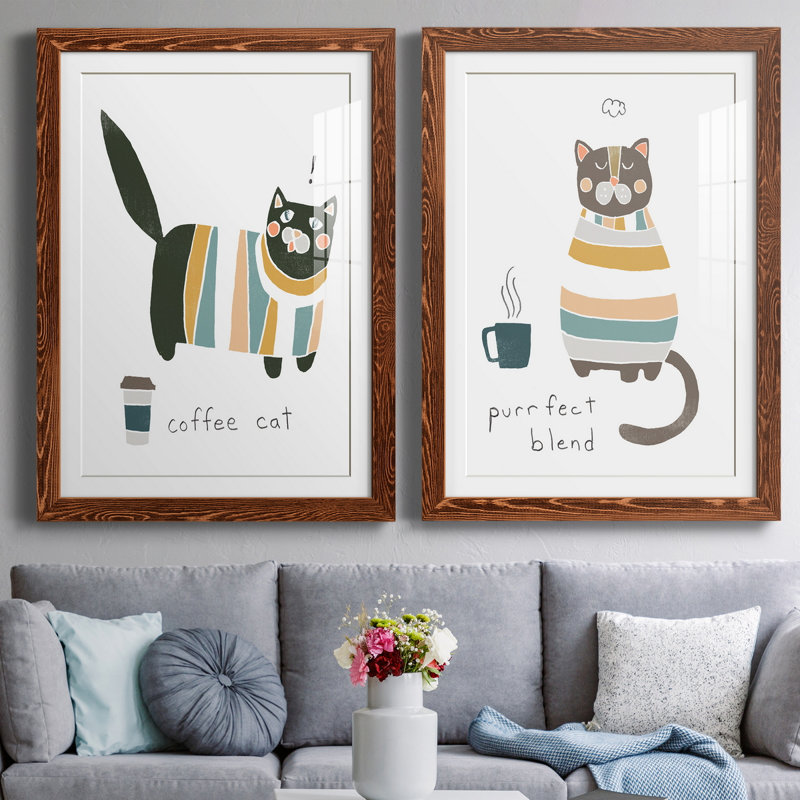 «Coffee Cats II», reproduction encadrée - prêt à accrocher, Papier avec cadre érable, H 43,5 po x l 31,5 po x P 1 po