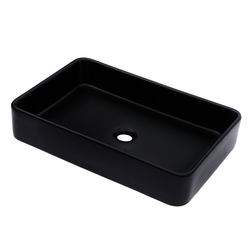24"X16" Rectangular Black Ceramic Vessel Bathroom Sink - Modern Classic Style, Smooth Surface, Easy Install Design For Bathroom, Restaurant, Use