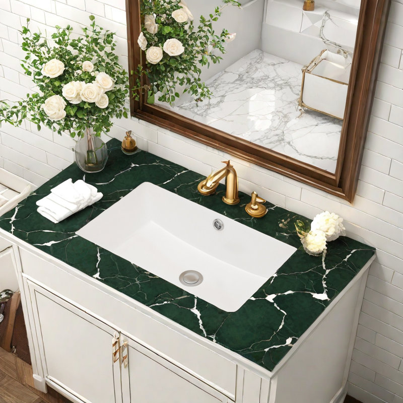 18'' Beige and White Ceramic Rectangular Undermount Bathroom Sink