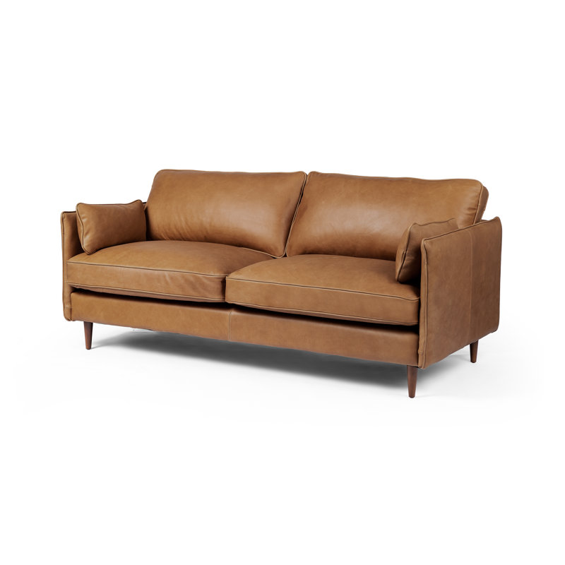 Ashford 76" Genuine Leather Square Arm Sofa, Palmero Cognac Genuine Leather, Almond Beech