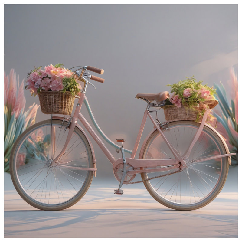 Pink Bicycle With Flowers Comforter, King