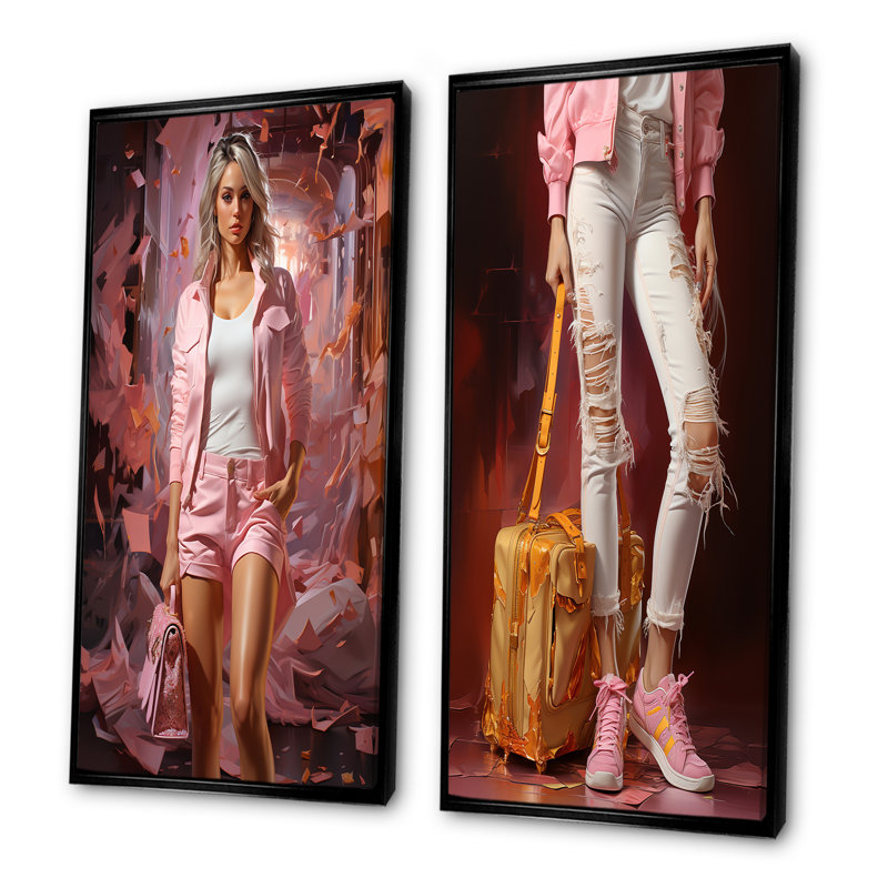 In Style Woman Denim Elegance - Ensemble de 2 décorations murales tendance, H 32 po x l 33 po, Cadre noir