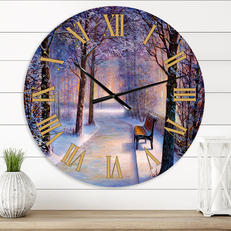 Banc dans le parc pendant l'hiver Afternon Glow - horloge murale de ferme, Petit