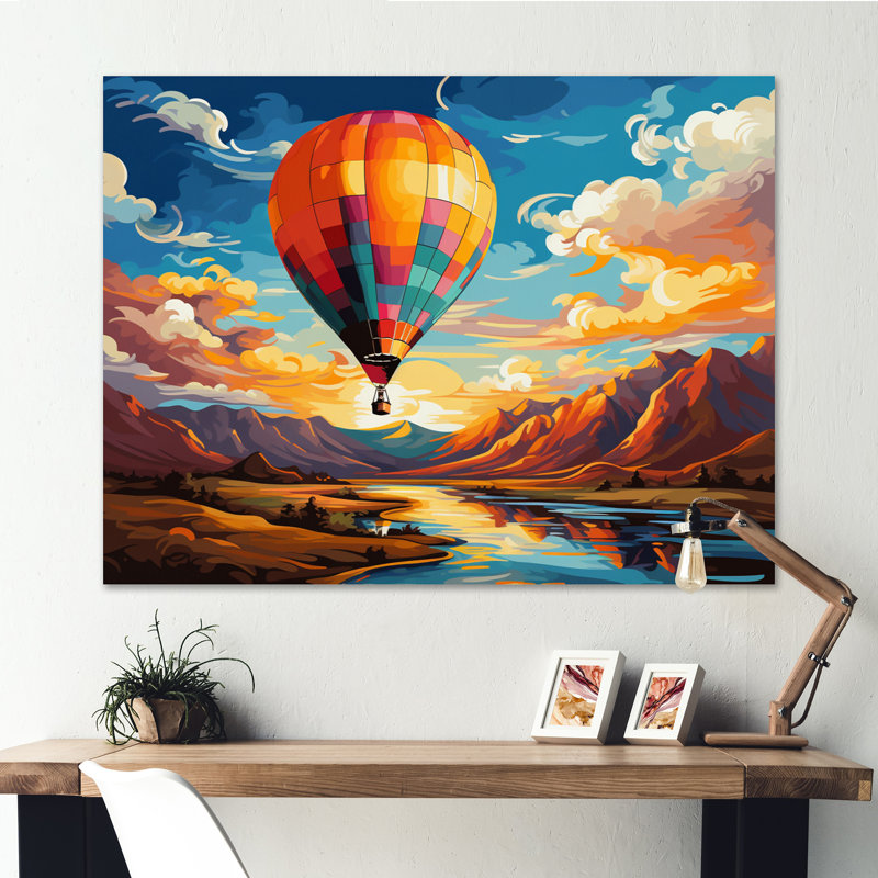 «Orange Hot Air Ballon», impression sur toile encadrée, H 24 po x l 32 po x P 1 po, Toile tendue