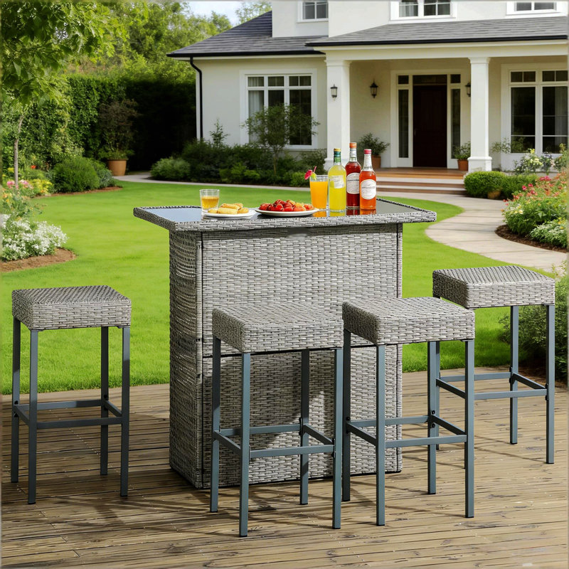 Outdoor Table And Chairs,5 Piece Rattan Bar Set,Conversation Table And Chairs Set
