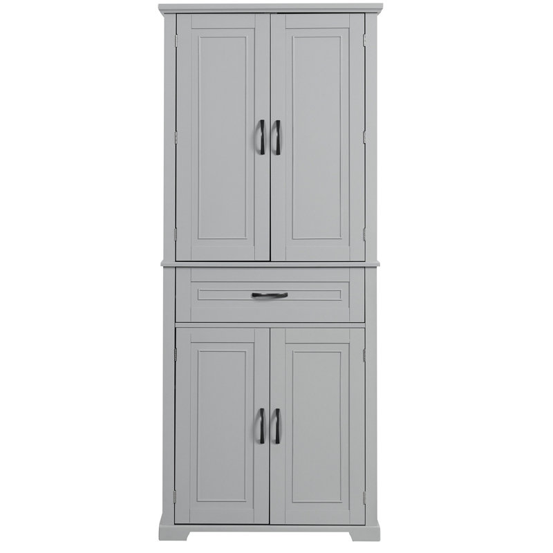Unité de rangement grise pour salle de bain avec armoire à trois compartiments