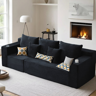 109" Modern Cloud Sofa,3-Seater Deep Seat Sofa with Wide Armrests & Cup Holders. No Assembly Needed