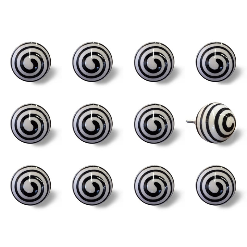 Paquet de 12 poignées en céramique 1,5 po x 1,5 po x 1,5 po noir / blanc