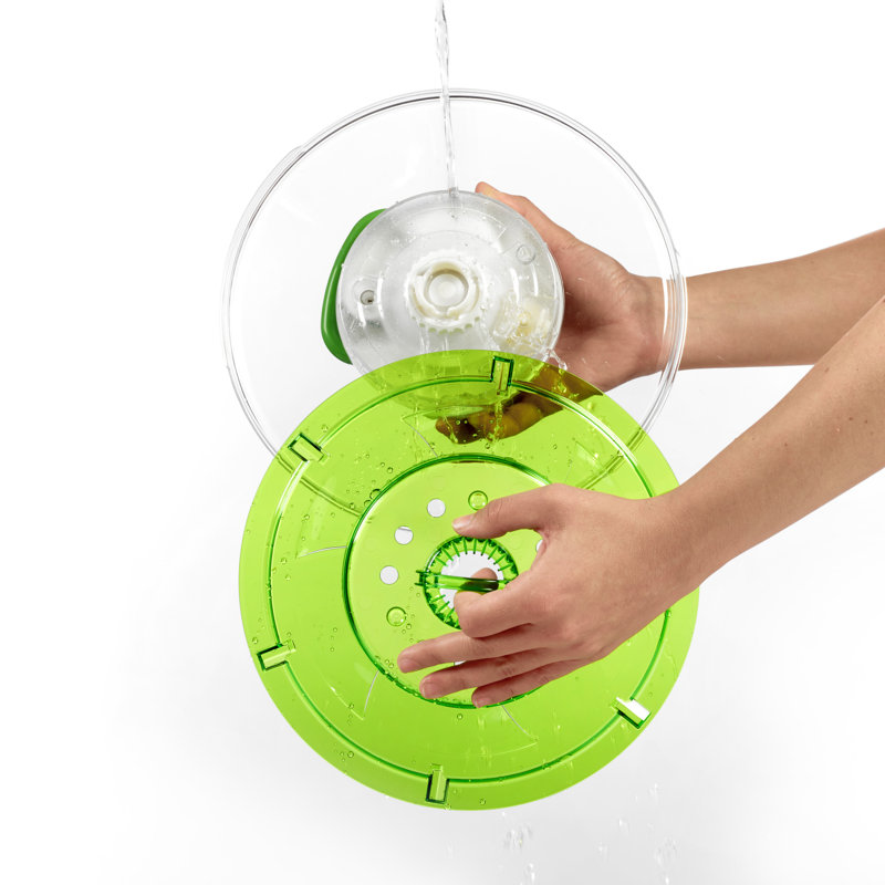 Large Green Plastic Salad Spinner with Ergonomic Handle