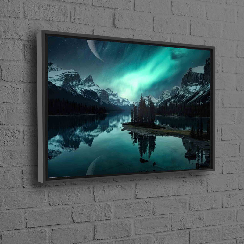 Toile de coton personnalisée avec paysage de lac et vue du ciel Aurora, idéale pour un cadeau de mariage