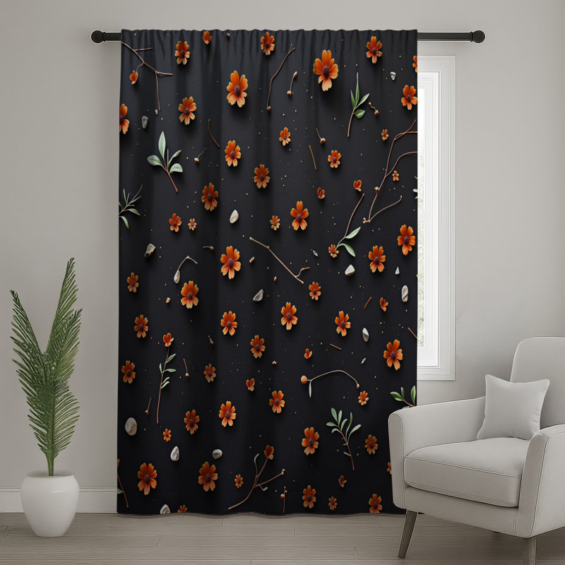 Rideaux à motif de fleurs orange, voilages et voilages à motif floral - 1 panneau, 50" x 80" - 1 Panel, Blockout