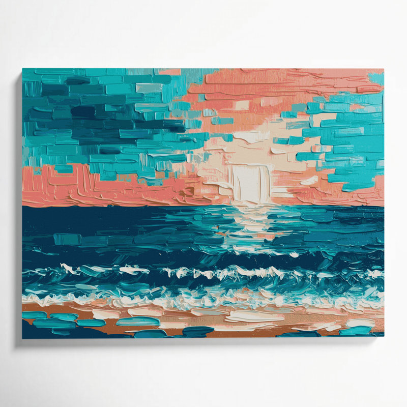 Coastal Beach Pixels Blue Canvas Wall Art, 24" H x 36" W
