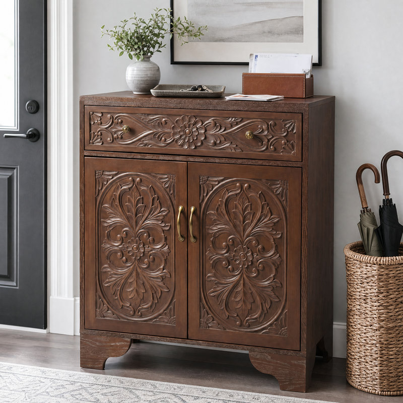 Armoire d'appoint 2 portes avec tiroir supérieur, Brun