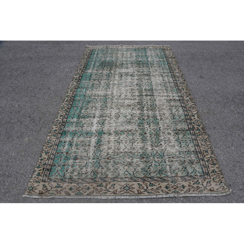 Grands tapis 5,2 x 9,2 pi, tapis rétro, tapis géométriques, tapis turcs, tapis vert en laine, tapis frais