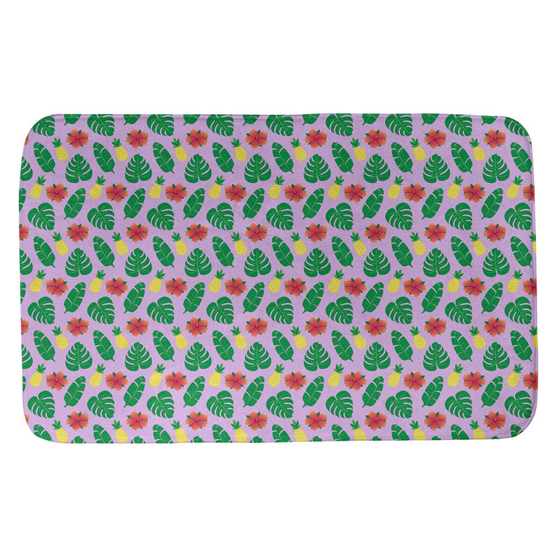 Tapis de salle de bain tropical Avicia, l 17 po x L 24 po, Vert / rouge / mauve clair