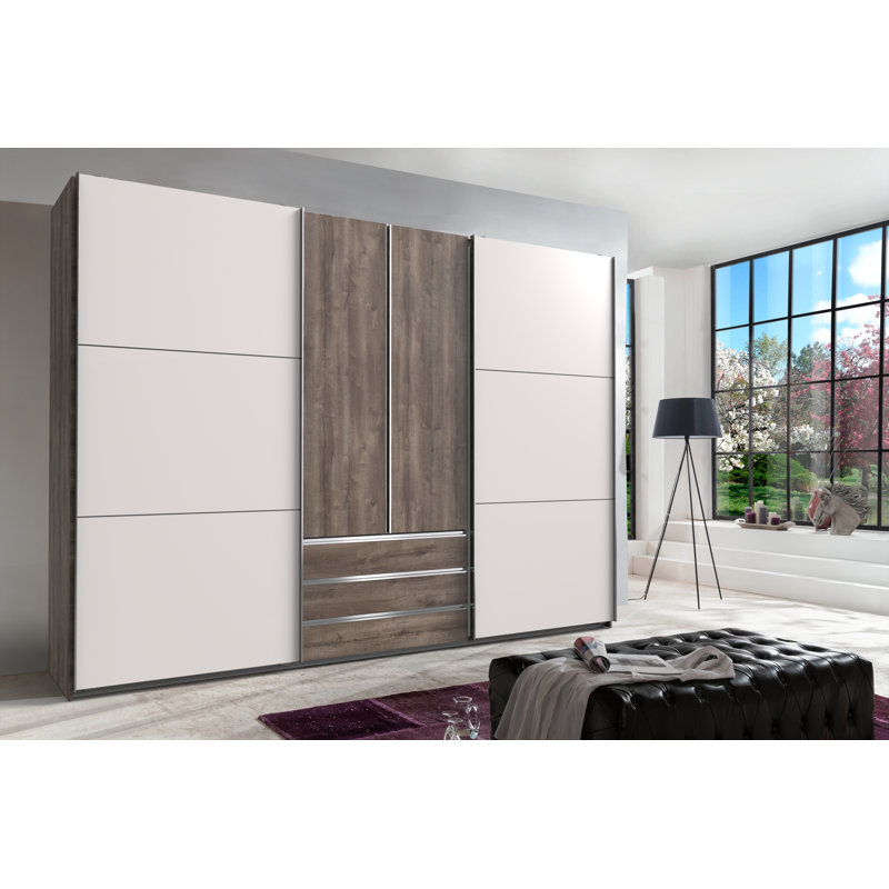 Branchburg 2 Door Manufactured Wood Wardrobe, White/Grey