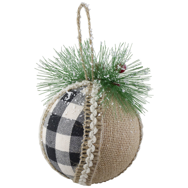 Ornements de boules de Noël écossais avec toile de jute 6 po (152 mm), Blanc / noir
