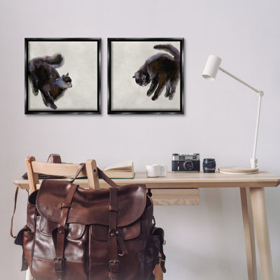 Ensemble de 2 toiles flottantes encadrées "Fuzzy Cats" par Melissa Wang