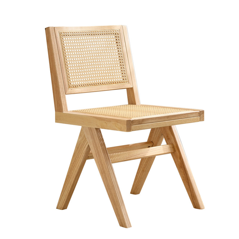 Chaise Alvonia rétro en bois d'hévéa massif, Or