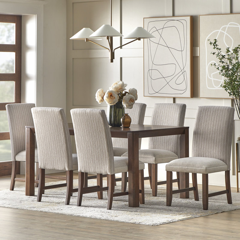 Custer Dining Set, 7 Pieces: Table, 6 Chairs, Beige