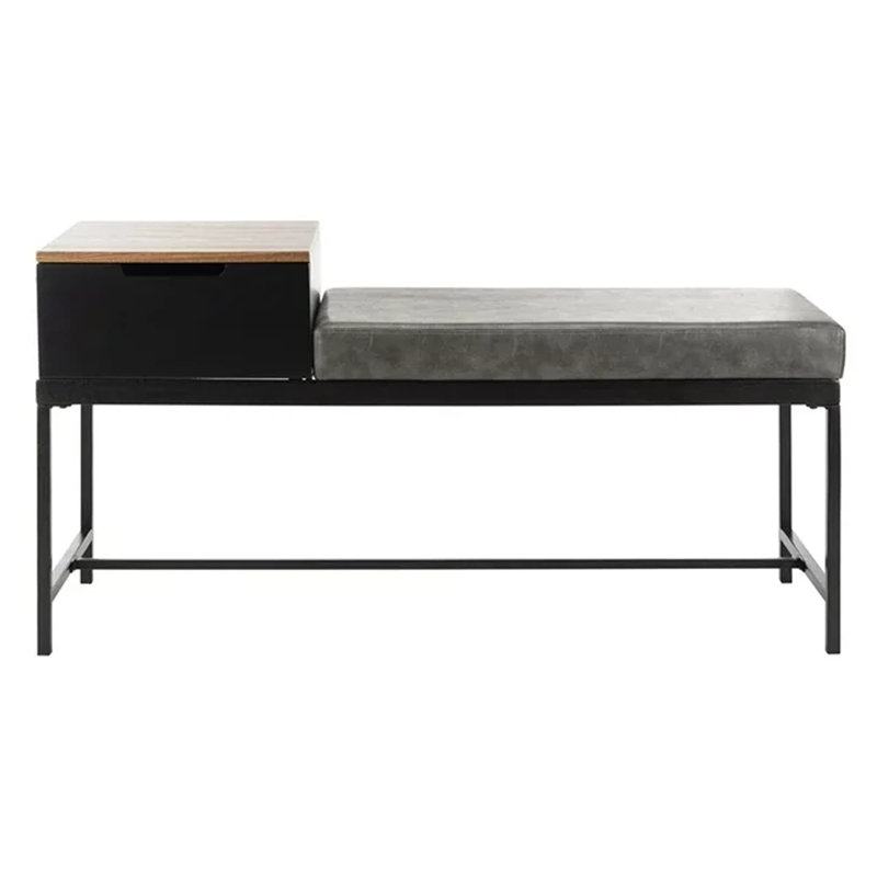 Banc de rangement rembourré en similicuir Boylston, Brun / gris
