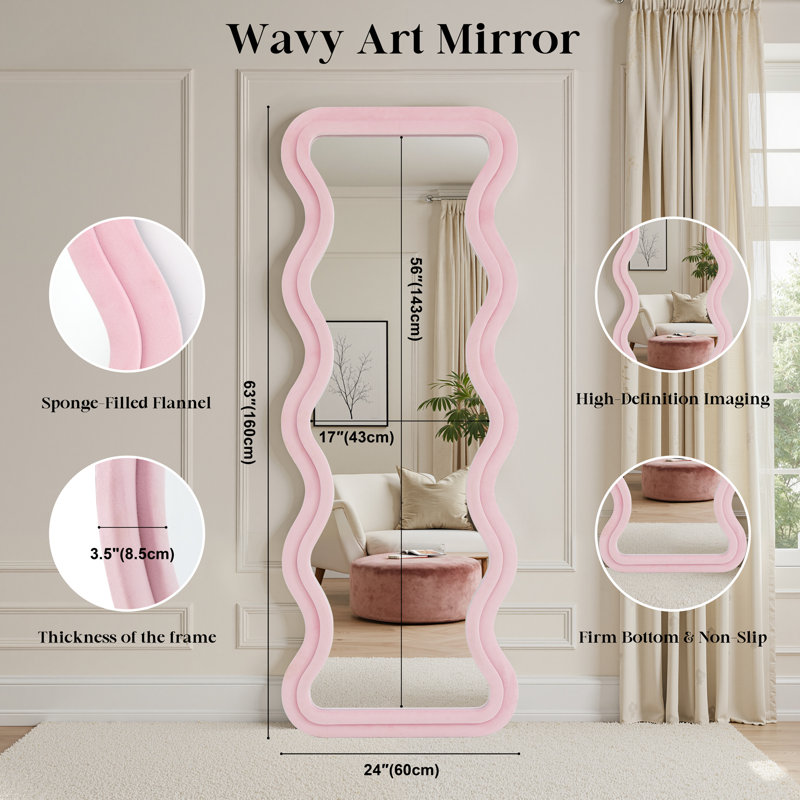 Miroir pleine grandeur ondulé, Rose