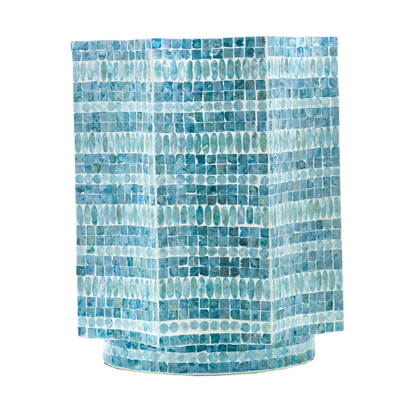 Handcrafted Capiz-Inlay Pedestal Stool with Starburst Motif and Floral Textured Base – Versatile Accent Furniture Piece