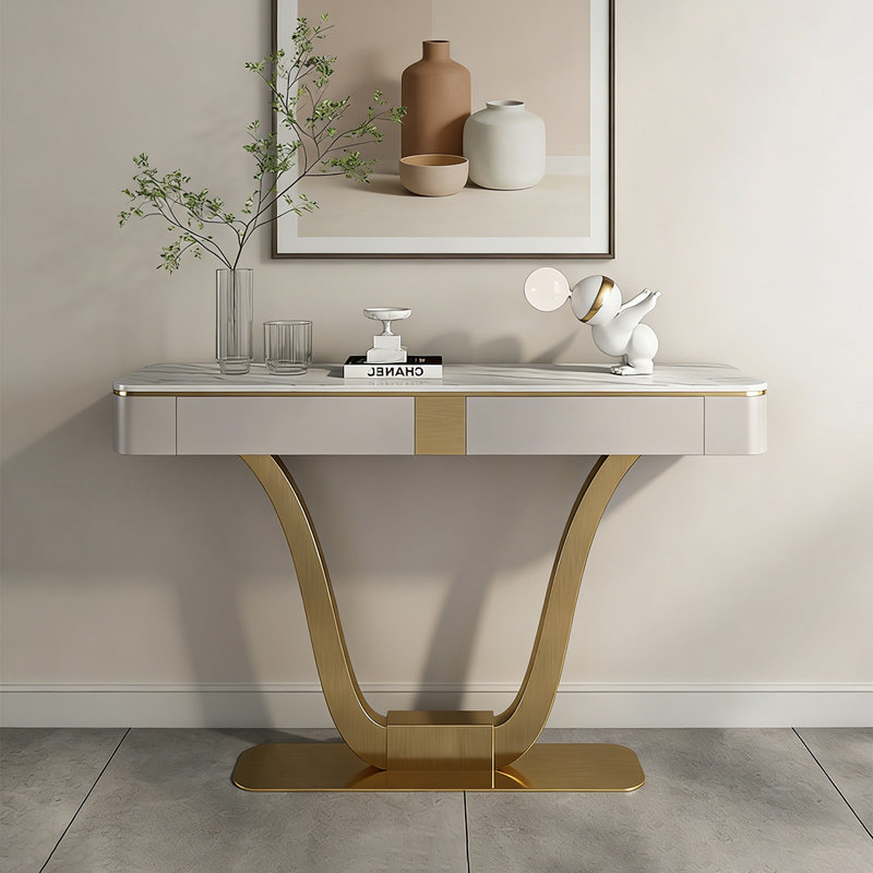 Console à tiroir de style italien, 35.04" H x 47.24" W x 13.78" D, Doré