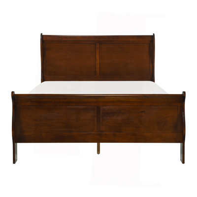 Classic Louis Philipe Style Bed Brown Cherry Finish 1Pc Traditional Design Bedroom Furniture Sleigh Bed