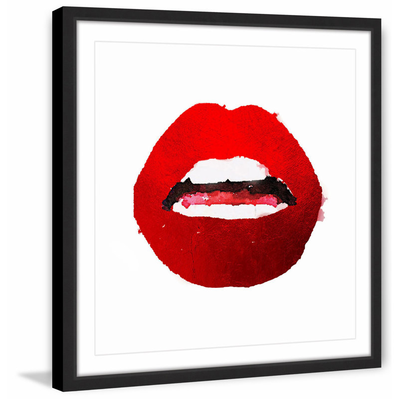 «Red Lips II», reproduction de peinture acrylique encadrée, H 12 po x l 12 po