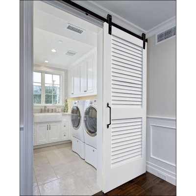 36'' x 84'' Solid Wood Louvered with Installation Hardware Kit Barn Door