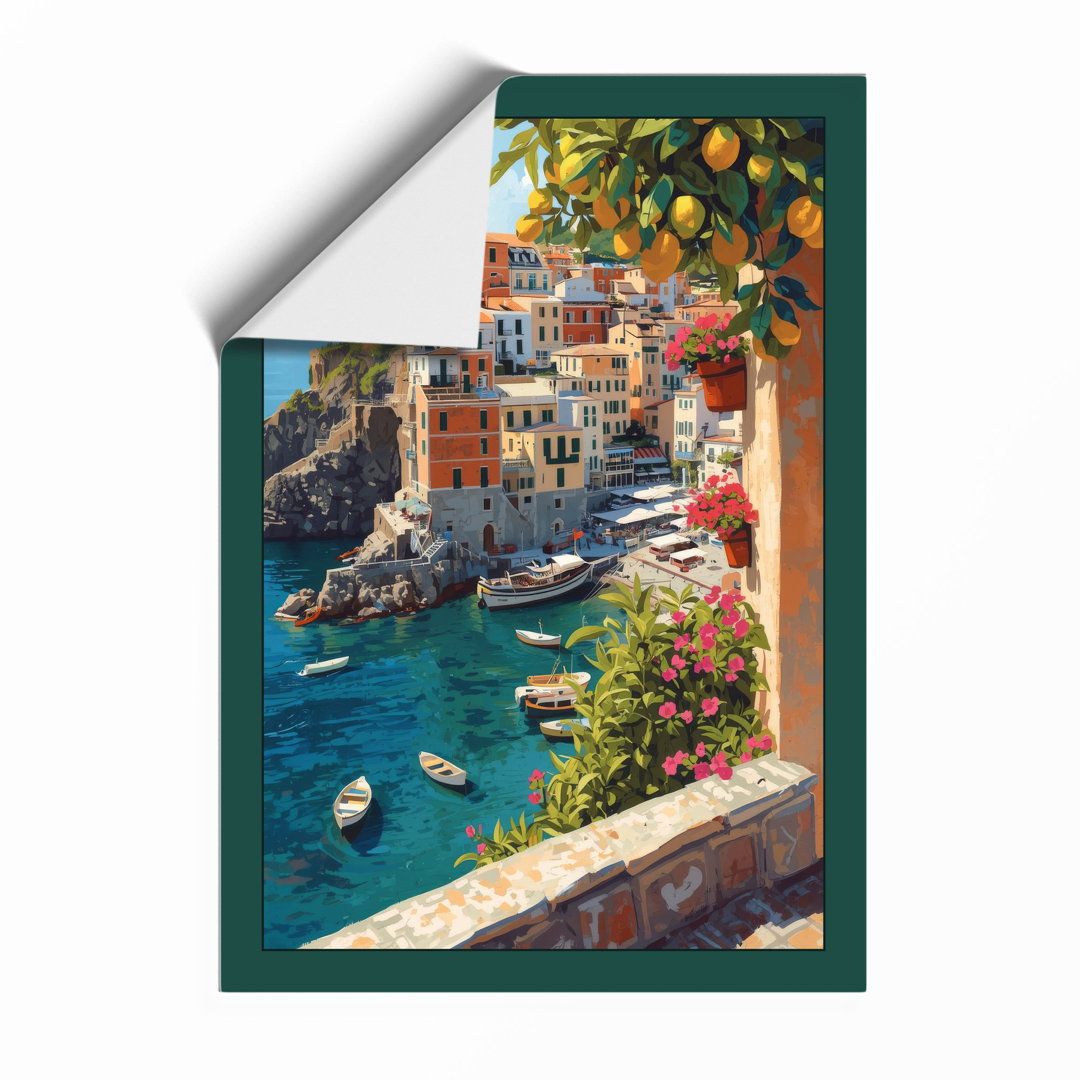 Mediterranean Village Coastal - Framed Print