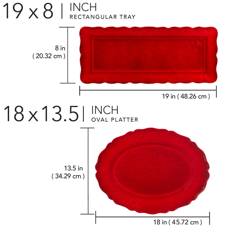 Red Crackle Melamine 2pc Platter Set -  Rect 19 " x  8 Oval 18" x 13.5