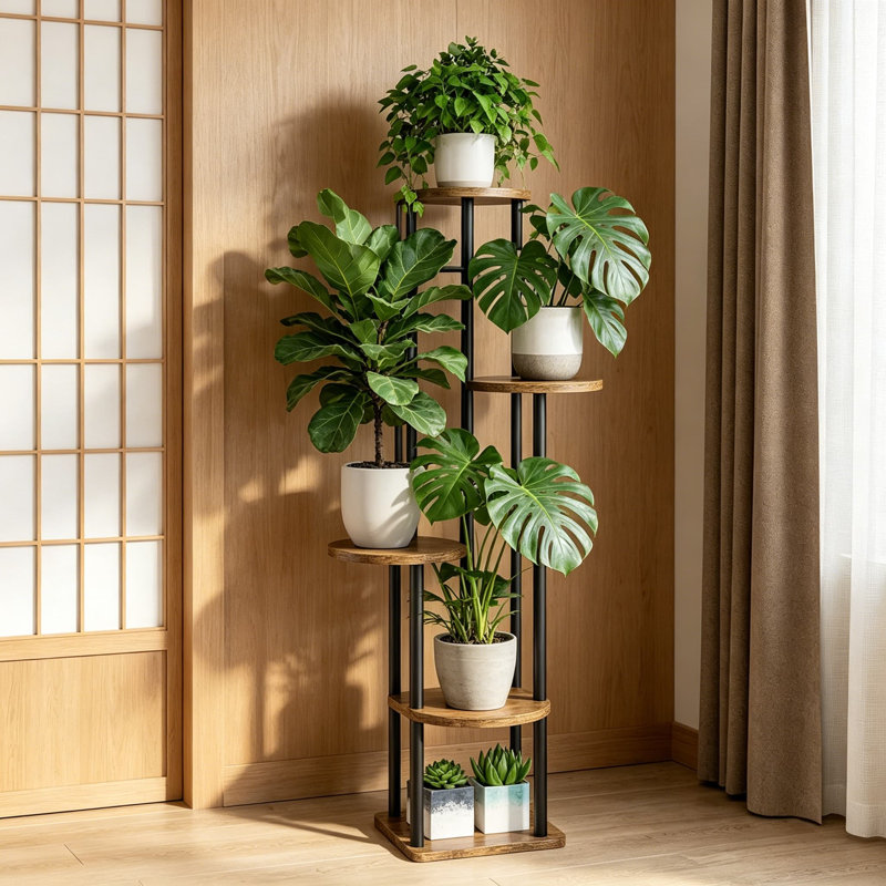 Tablette d'angle à 5 niveaux pour plantes d'intérieur en métal