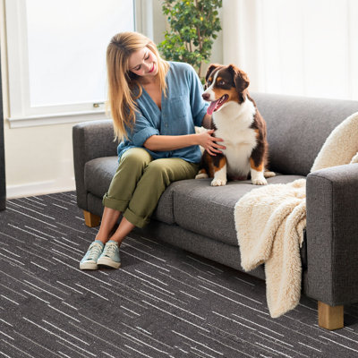 Carpet Tiles Reusable 24x24 inch, 24 PCS Modular Carpet Square Rug, Commercial Floor Soft Padded for Seamless Cover 96sq.ft, Easy DIY Replacement for Living Room Bedroom Office Indoor,Grey