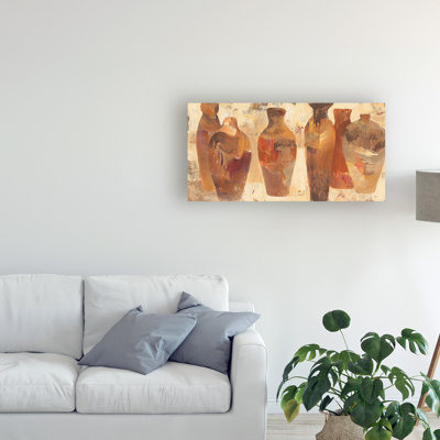 " Wrapped Canvas Wall Art - Albena Hristova 'Southwestern Vessels' Wall Art For Living Room, Bedroom, Or Office Décor - 24x47 " by Albena Hristova Painting Print