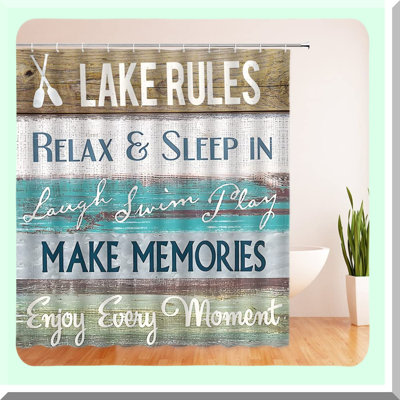 Rustic Lake Life Shower Curtain - Funny Quotes & Outdoor Decor for Cabin, Lodge, or Barn